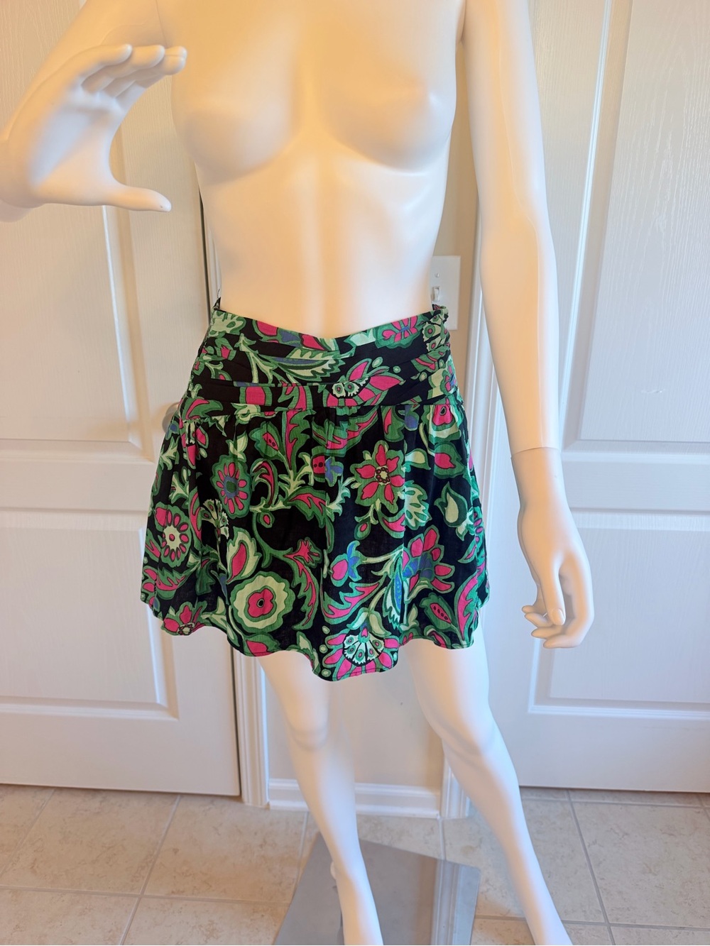 NWOT Zara Linen Floral Paisley Print Mini Skirt Size XS